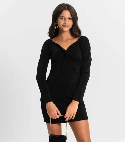 Vestido Manga Longa Juvenil Minty Preto