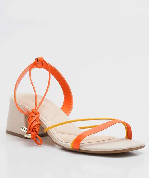 Sandália Salto Grosso Feminina Tiras Amarração Bebecê