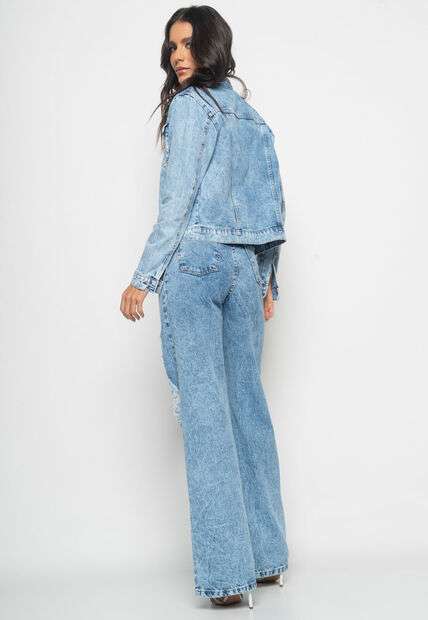 Calça Wide Leg Jeans Destroyed Salvatore Fashion