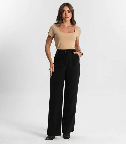 Calça Feminina Reta Em Alfaiataria Style Box Preto