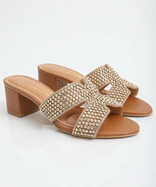 Tamanco Feminino Salto Grosso Strass Vizzano