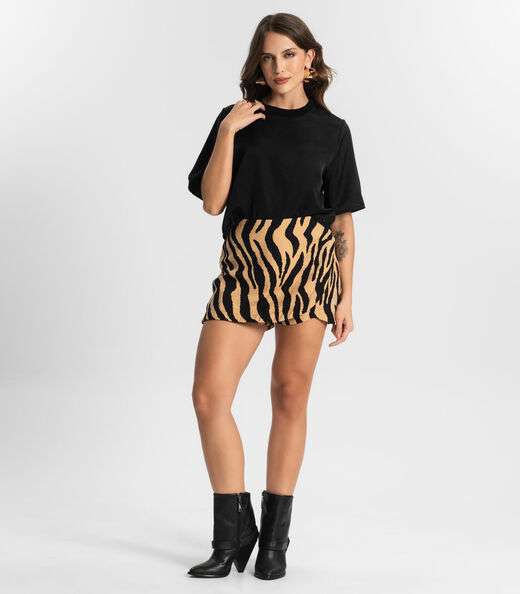 Shorts Saia Feminino Estampado Style Box Marrom