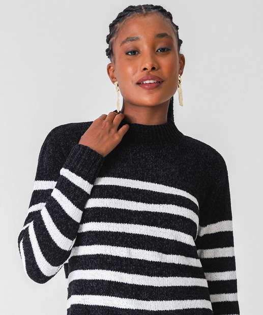 Suéter Feminino Chenille Listrado Marisa Preto