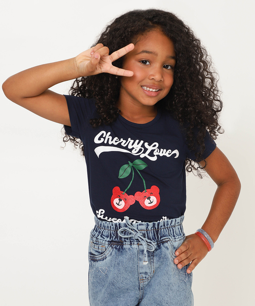 Image_Blusa Infantil Manga Curta Cereja e Urso Marisa Tam 4 a 10 Azul
