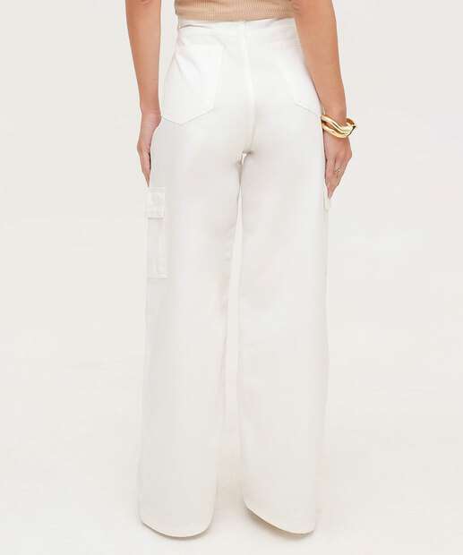 Calça Wide Leg Feminina Sarja Cargo 