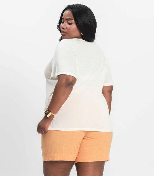 Shorts Feminino Plus Size em Linho Secret Glam Laranja