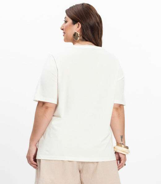 Camiseta Feminina Plus Size Secret Glam Bege