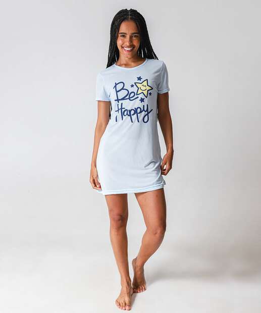 Camisola Manga Curta Estampa Frase Marisa Azul