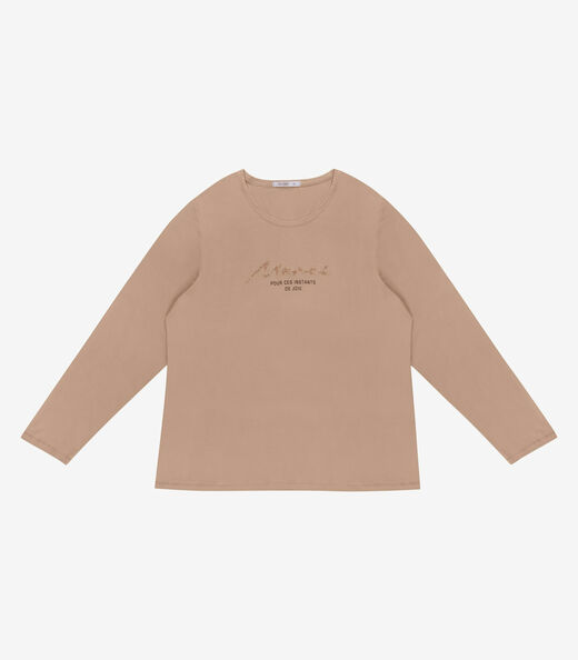 Blusa Feminina Manga Longa Plus Size Secret Glam Marrom