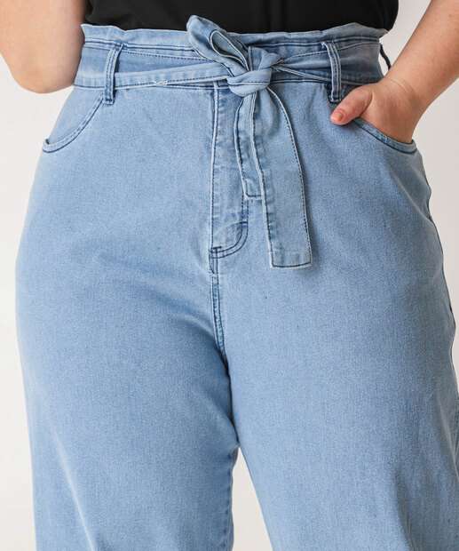 Calça Plus Size Feminina Wide Leg Jeans Azul