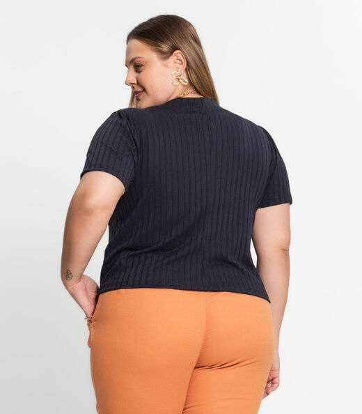 Blusa Canelada Plus Infinita Cor Azul