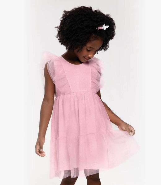 Vestido Infantil Em Tule Trick Nick Rosa