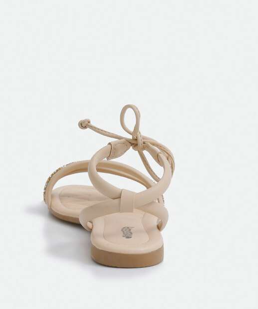 Sandália Feminina Rasteira Strass Amarração Mississipi