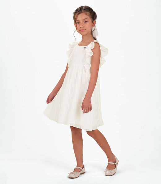 Vestido Chiffon Plissado Infantil Trick Nick Bege