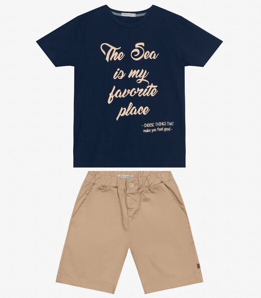 Conjunto Infantil Camiseta com Bermuda Trick Nick Azul Marinho