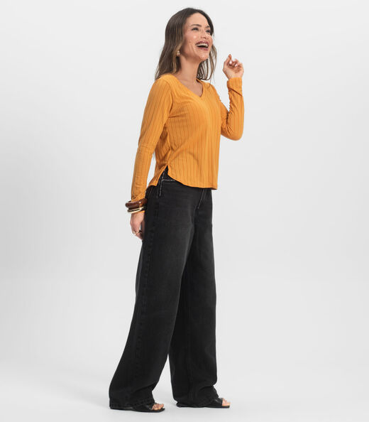 Blusa Manga Longa Infinita Cor Amarelo