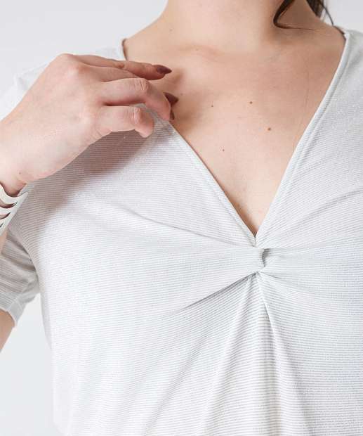 Blusa Plus Size Feminina Lurex Marisa Off White