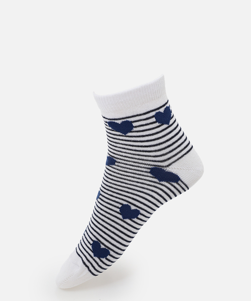 Kit 3 Pares Meias Cano Curto Feminina Corações Marisa Azul