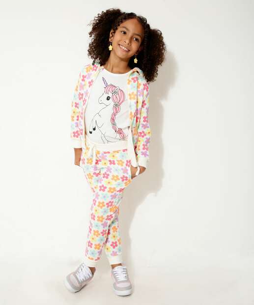 Calça Infantil Jogger Moletom Floral Marisa Tam 4 a 12