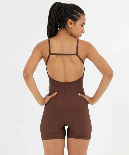 Macaquinho Feminino Fitness Tiras Marisa Marrom