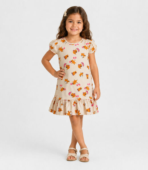 Vestido Infantil Menina Em Cotton Leve Select Bege