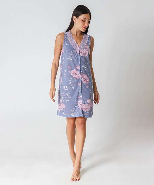 Camisola Renda Flores Sem Manga Marisa Azul