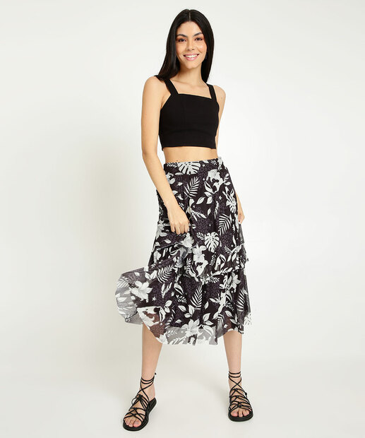 Saia Midi Feminina Tule Estampada Marisa