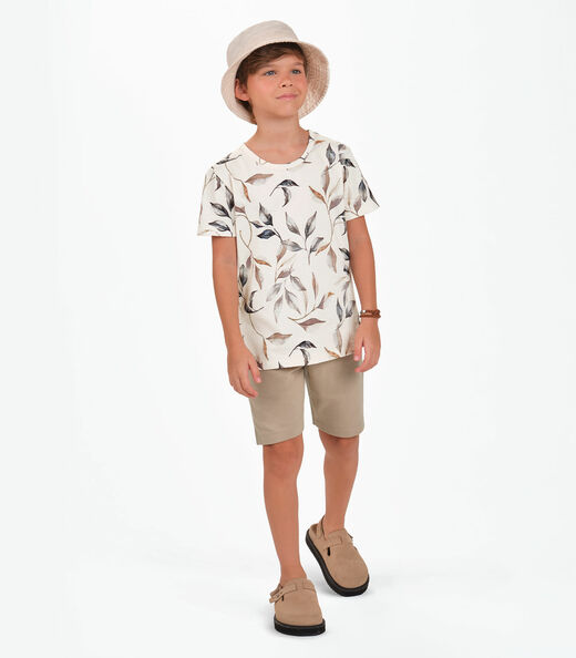 Conjunto Camiseta com Bermuda Menino Trick Nick Bege