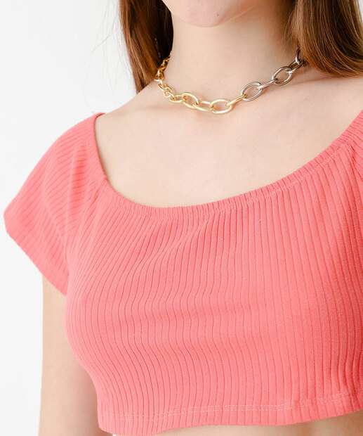Blusa Cropped Ciganinha Feminina Canelada Marisa
