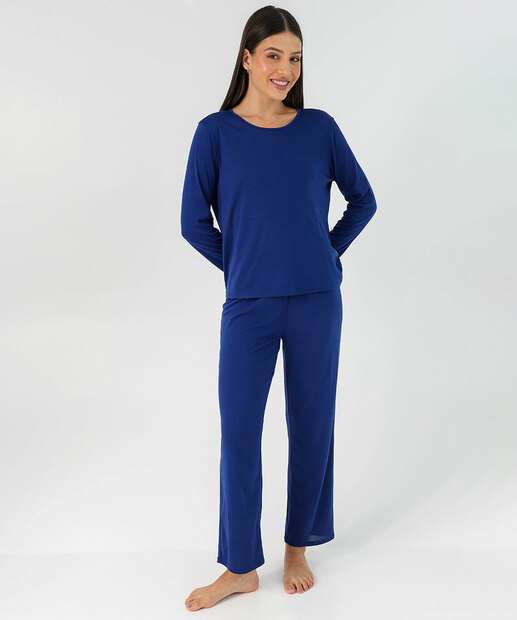 Image_Pijama Feminino Liso Manga Longa Marisa Azul