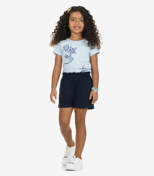 Conjunto Blusa Com Shorts Meia Malha Rovi Kids Azul