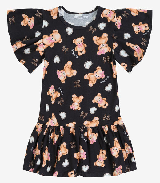 Vestido Infantil em Cotton Leve Trick Nick Preto