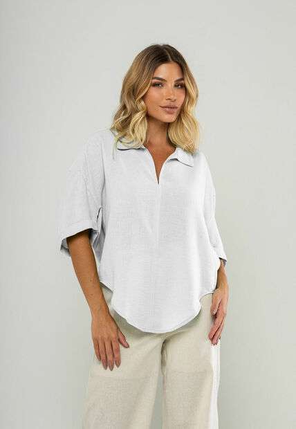 Blusa Ampla Manga Curta E Decote V Branco Salvatore