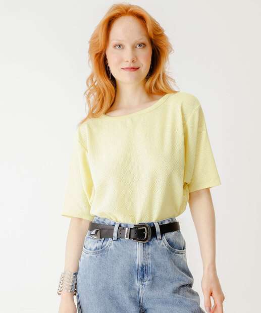 Blusa Feminina Textura Manga Curta Marisa Amarelo