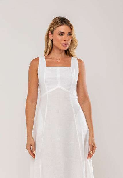 Vestido Midi Decote Reto e Alça Larga Branco Salvatore