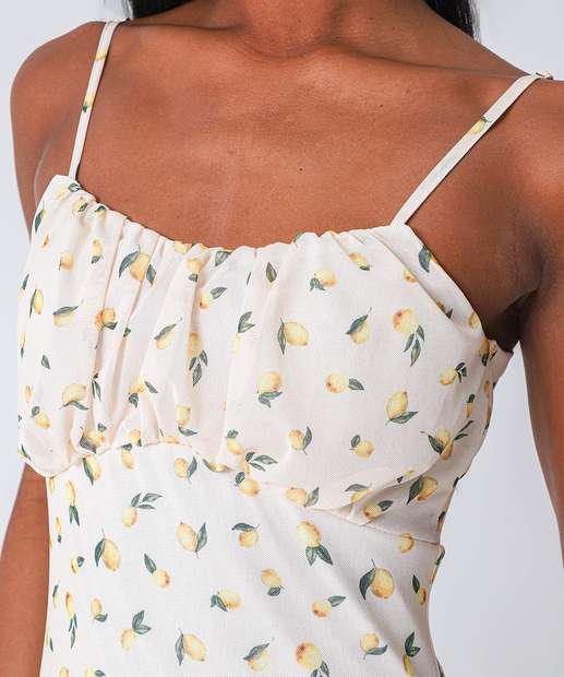 Vestido Longo Feminino Limões Alças Finas Marisa Off White