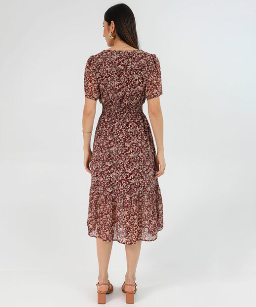 Vestido Midi Floral Feminino Marisa Vinho