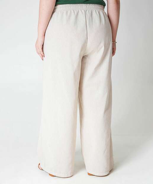 Calça Plus Size Feminina Wide Leg Marisa Bege