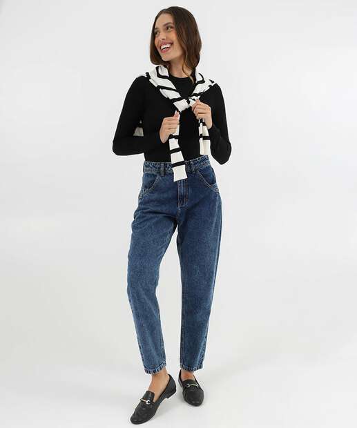 Suéter Feminino Liso Gola Careca Marisa Preto