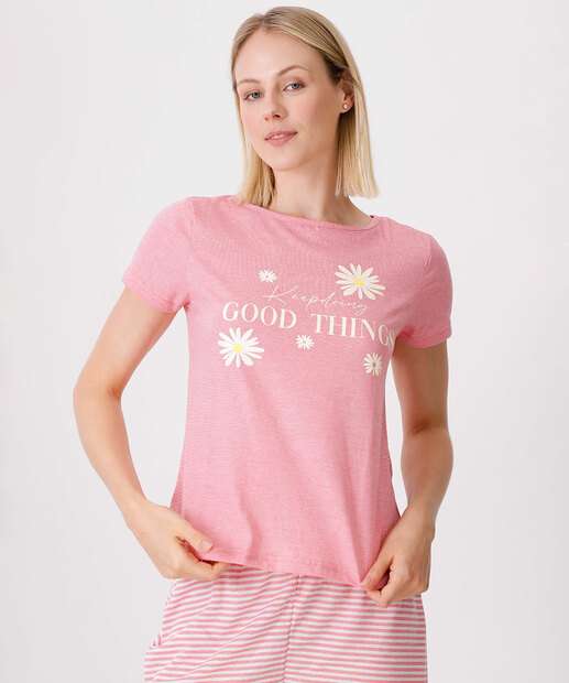 Pijama Feminino Estampa Frase E Listras Marisa Rosa