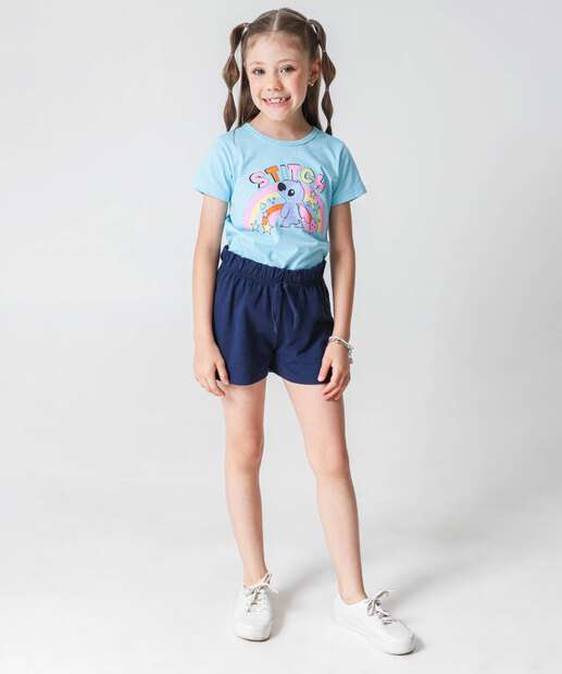 Camiseta Infantil Stitch Disney Tam 4 a 10 Azul