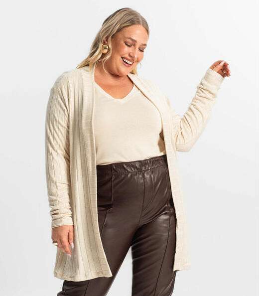Cardigan Plus Size Feminino Secret Glam Bege