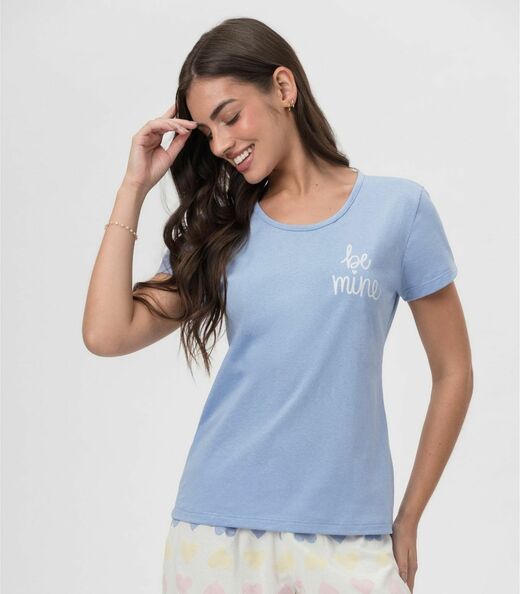 Short Doll Feminino Estampado Mensageira Da Paz Azul