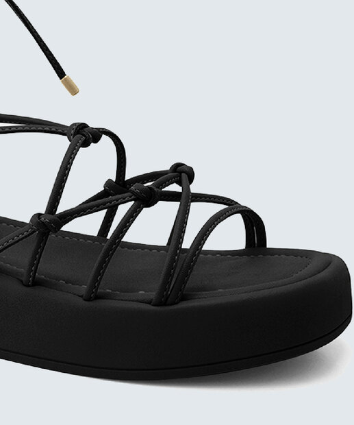 Sandália Flatform Feminina Tiras Amarração Ramarim 