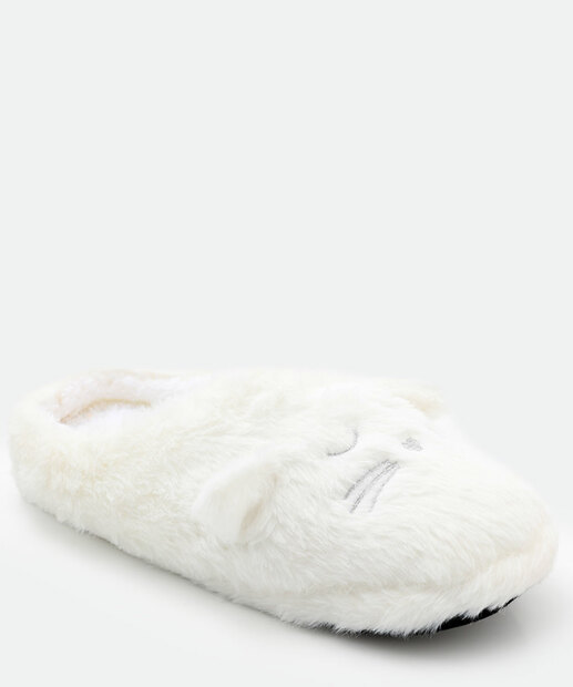 Pantufa Feminina Bordado Gato Orelhas Marisa Branco