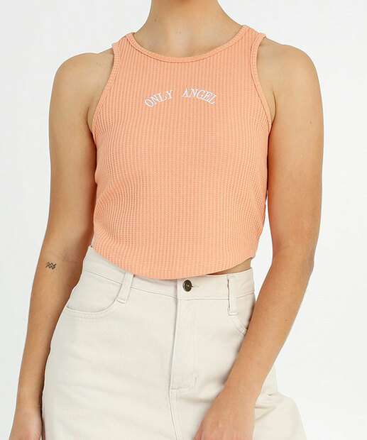 Blusa Cropped Regata Feminina Com Bordado 