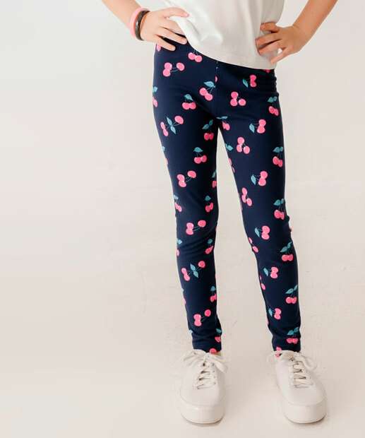 Calça Infantil Legging Cerejas Marisa Tam 4 a 10 Azul