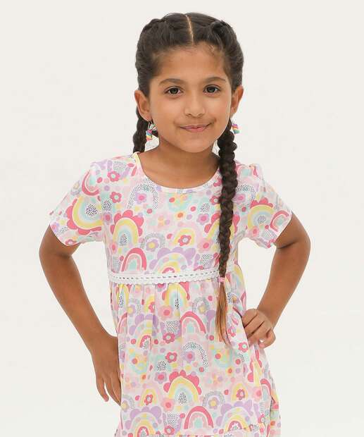 Vestido Infantil Estampa Arco Íris Marisa Tam 4 a 10