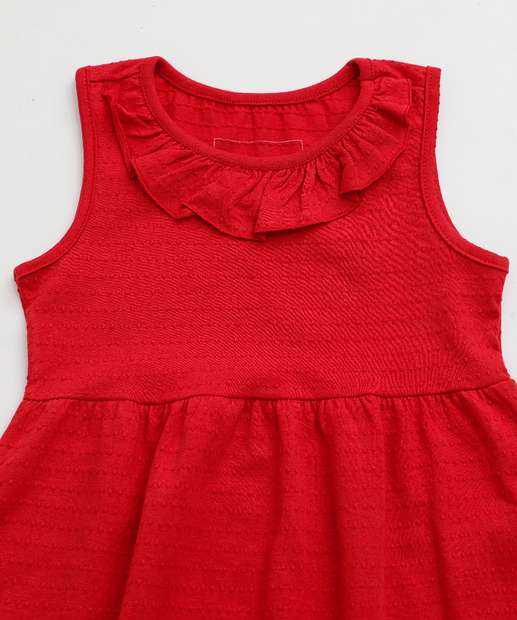  Vestido Infantil Textura Babado Marisa Tam 1 a 3 Vermelho