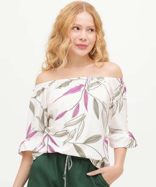 Image_Blusa Ciganinha Feminina Folhas Manga 3/4 Marisa